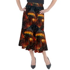 Dragon Fire Fantasy Art Midi Mermaid Skirt by Maspions