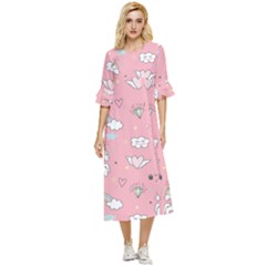 Cute Unicorn Seamless Pattern Double Cuff Midi Dress by Apen