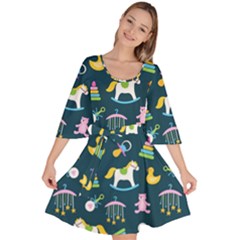 Cute Babies Toys Seamless Pattern Velour Kimono Dress by Apen