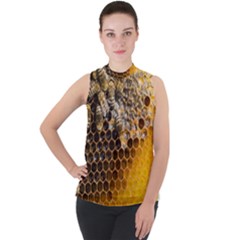 Honeycomb With Bees Mock Neck Chiffon Sleeveless Top by Apen