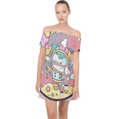 Boy Astronaut Cotton Candy Childhood Fantasy Tale Literature Planet Universe Kawaii Nature Cute Clou Off Shoulder Chiffon Dress by Maspions