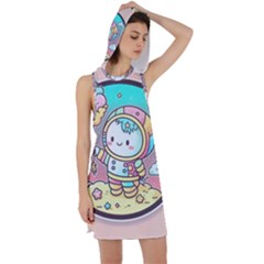 Boy Astronaut Cotton Candy Childhood Fantasy Tale Literature Planet Universe Kawaii Nature Cute Clou Racer Back Hoodie Dress by Maspions