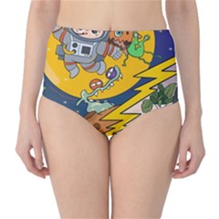 Astronaut Moon Monsters Spaceship Universe Space Cosmos Classic High-waist Bikini Bottoms by Maspions