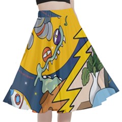 Astronaut Moon Monsters Spaceship Universe Space Cosmos A-line Full Circle Midi Skirt With Pocket by Maspions