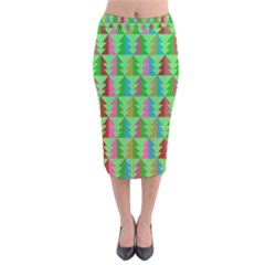 Trees Pattern Retro Pink Red Yellow Holidays Advent Christmas Velvet Midi Pencil Skirt by Maspions