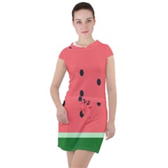 Watermelon Melon Fruit Healthy Food Meal Breakfast Lunch Juice Lemonade Summer Drawstring Hooded Dress by Maspions