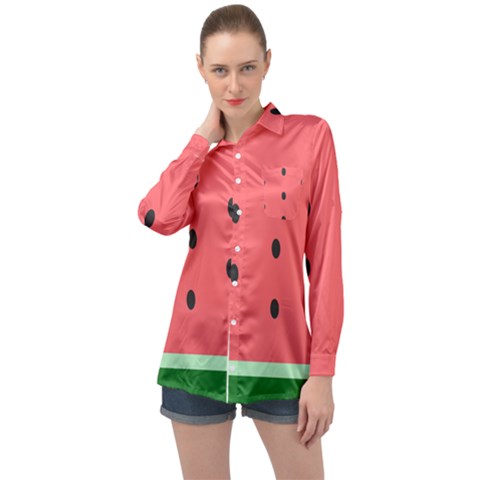 Watermelon Melon Fruit Healthy Food Meal Breakfast Lunch Juice Lemonade Summer Long Sleeve Satin Shirt by Maspions