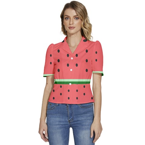 Watermelon Melon Fruit Healthy Food Meal Breakfast Lunch Juice Lemonade Summer Puffed Short Sleeve Button Up Jacket by Maspions