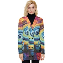 Cosmic Rainbow Quilt Artistic Swirl Spiral Forest Silhouette Fantasy Button Up Hooded Coat  by Maspions