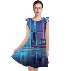 Digital Art Artwork Illustration Vector Buiding City Tie Up Tunic Dress by Maspions