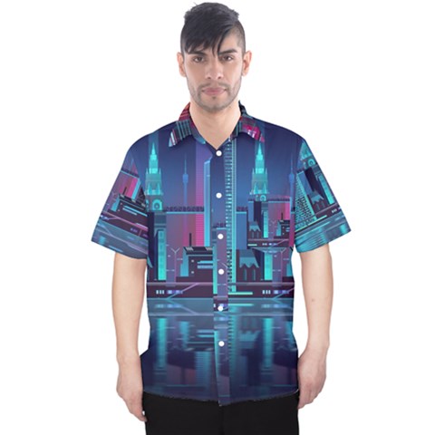 Digital Art Artwork Illustration Vector Buiding City Men s Hawaii Shirt by Maspions