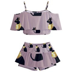 Cat Egyptian Ancient Statue Egypt Culture Animals Kids  Off Shoulder Skirt Bikini by Maspions