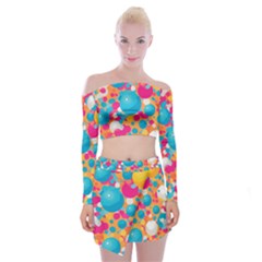 Circles Art Seamless Repeat Bright Colors Colorful Off Shoulder Top With Mini Skirt Set by Maspions