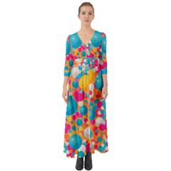 Circles Art Seamless Repeat Bright Colors Colorful Button Up Boho Maxi Dress by Maspions