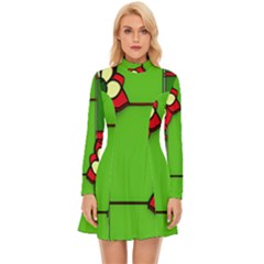 Green  Red Flower Design Long Sleeve Velour Longline Dress by Trending