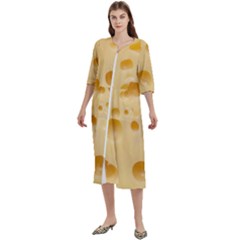 Cheese Texture, Yellow Cheese Background Women s Cotton 3/4 Sleeve Nightgown by nateshop