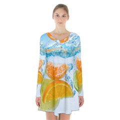 Fruits, Fruit, Lemon, Lime, Mandarin, Water, Orange Long Sleeve Velvet V-neck Dress by nateshop