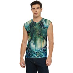 Trees Forest Mystical Forest Background Landscape Nature Men s Raglan Cap Sleeve T-shirt by Maspions