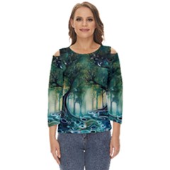 Trees Forest Mystical Forest Background Landscape Nature Cut Out Wide Sleeve Top