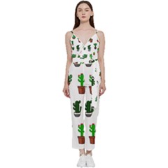 Cactus Plants Background Pattern Seamless V-neck Camisole Jumpsuit by Maspions