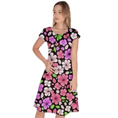 Flowers Floral Pattern Digital Texture Beautiful Classic Short Sleeve Dress by Maspions