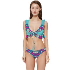 Mandala Blue Low Cut Ruffle Edge Bikini Set by goljakoff