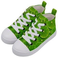 Lime Textures Macro, Tropical Fruits, Citrus Fruits, Green Lemon Texture Kids  Mid-top Canvas Sneakers by nateshop