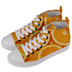 Oranges Textures, Close-up, Tropical Fruits, Citrus Fruits, Fruits Women s Mid-top Canvas Sneakers by nateshop