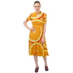 Oranges Textures, Close-up, Tropical Fruits, Citrus Fruits, Fruits Keyhole Neckline Chiffon Dress by nateshop