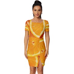 Oranges Textures, Close-up, Tropical Fruits, Citrus Fruits, Fruits Fitted Knot Split End Bodycon Dress by nateshop