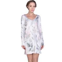 Light Grey And Pink Floral Long Sleeve Nightdress by LyssasMindArt