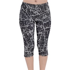 Rebel Life: Typography Black And White Pattern Velvet Capri Leggings  by dflcprintsclothing