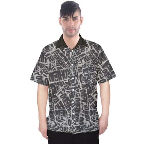 Rebel Life: Typography Black And White Pattern Men s Hawaii Shirt by dflcprintsclothing