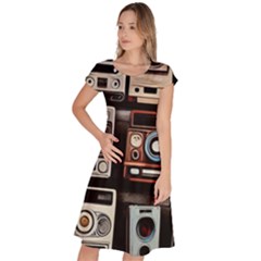 Retro Cameras Old Vintage Antique Technology Wallpaper Retrospective Classic Short Sleeve Dress by Grandong