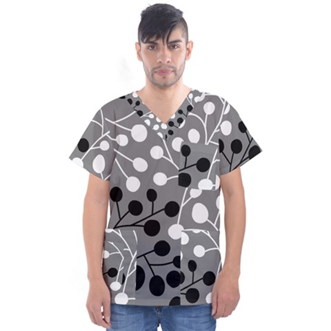 Abstract Nature Black White Men s V-neck Scrub Top by Maspions