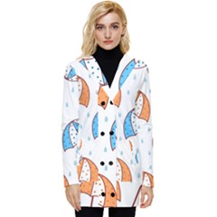 Rain Umbrella Pattern Water Button Up Hooded Coat  by Maspions