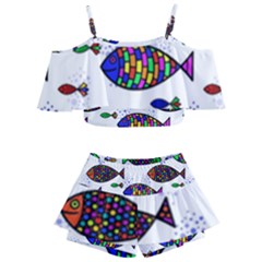 Fish Abstract Colorful Kids  Off Shoulder Skirt Bikini by Maspions