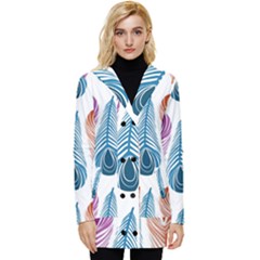 Pen Peacock Colors Colored Pattern Button Up Hooded Coat  by Maspions