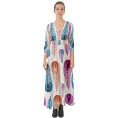 Pen Peacock Colors Colored Pattern Button Up Boho Maxi Dress by Maspions