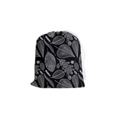 Leaves Flora Black White Nature Drawstring Pouch (small) by Maspions