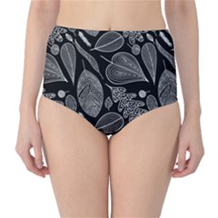 Leaves Flora Black White Nature Classic High-waist Bikini Bottoms by Maspions