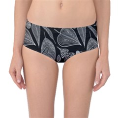 Leaves Flora Black White Nature Mid-waist Bikini Bottoms by Maspions