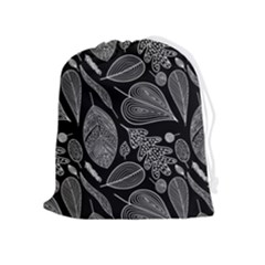 Leaves Flora Black White Nature Drawstring Pouch (xl) by Maspions