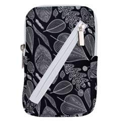 Leaves Flora Black White Nature Belt Pouch Bag (small) by Maspions