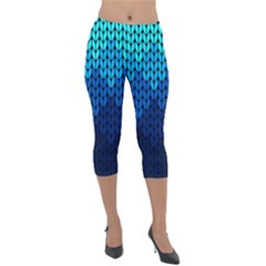 Blue Gradient Knit Pattern Lightweight Velour Capri Leggings  by quinncafe82