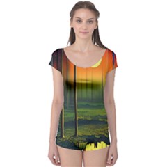 Outdoors Night Moon Full Moon Trees Setting Scene Forest Woods Light Moonlight Nature Wilderness Lan Boyleg Leotard  by Posterlux