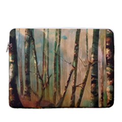 Woodland Woods Forest Trees Nature Outdoors Mist Moon Background Artwork Book 16  Vertical Laptop Sleeve Case With Pocket by Posterlux