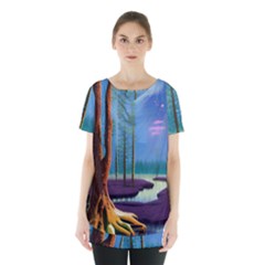 Artwork Outdoors Night Trees Setting Scene Forest Woods Light Moonlight Nature Skirt Hem Sports Top by Posterlux