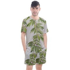 Watercolor Leaves Branch Nature Plant Growing Still Life Botanical Study Men s Mesh T-shirt And Shorts Set