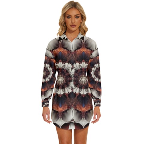 Mandala Design Pattern Womens Long Sleeve Shirt Dress by Maspions